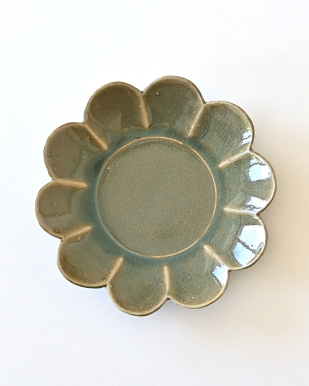志村睦彦　青磁蓮型6寸皿
