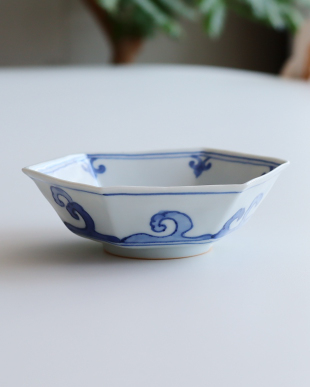 新道工房 染付花文六角鉢 