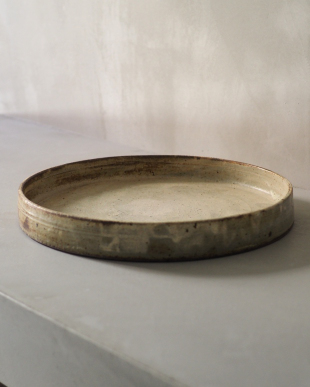 馬渡新平　白ヒビ粉引き平鉢（32cm）B