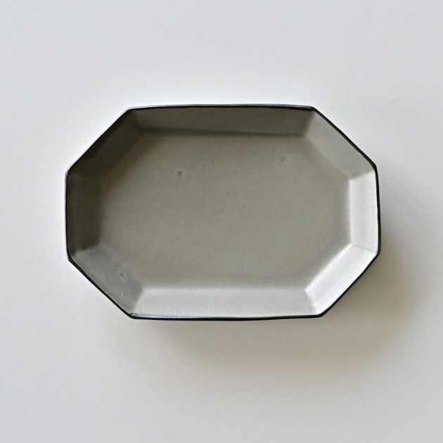 阿部春弥・みか　グレー八角長方皿