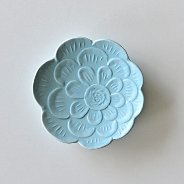 阿部春弥・みか ブルー牡丹豆皿