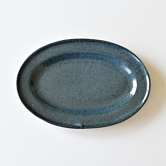 及川静香　紺色オーバル皿（L）