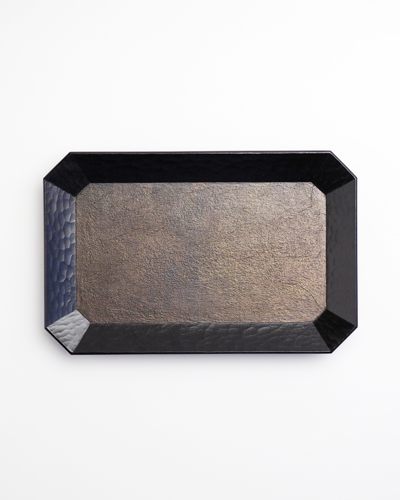 名古路英介　紙着錆銀彩隅切皿（長方）
