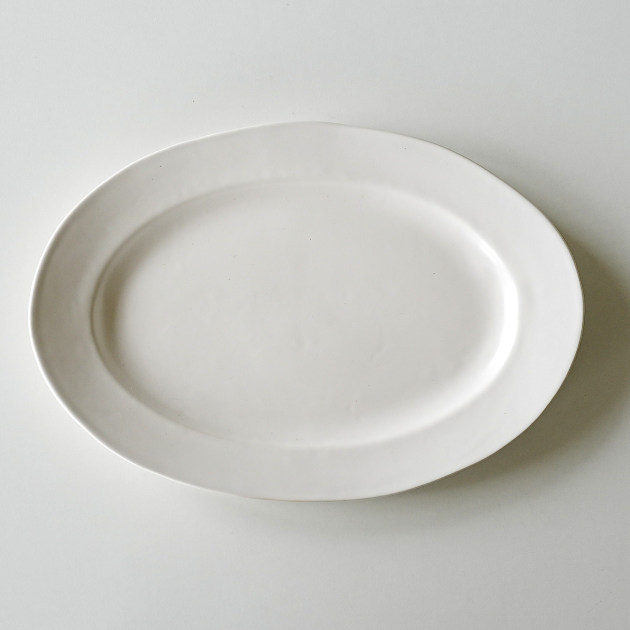 亀田文　白釉オーバルリム尺皿