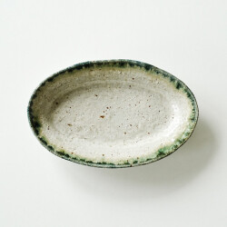 松村英治 オーバル小皿（ふち青緑）