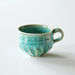 江口智己　緑青釉縞マグ