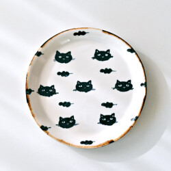 田屋道子 丸パン皿L（クロネコ）