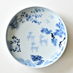 清水なお子　遊鹿文7寸皿