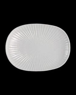 久野靖史　しのぎ楕円皿（白・22cm）
