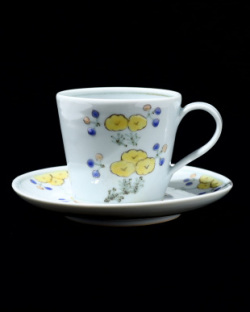 清水なお子　色絵絵変わりカップ＆ソーサー（D）