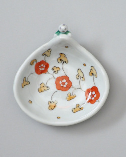 新道工房　色絵餅食い唐子皿(中・橙)