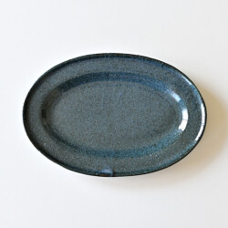 及川静香　紺色オーバル皿（L）