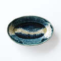 松村英治　オーバル小皿（青流し）