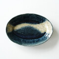 松村英治　オーバル中皿（青流し・A）