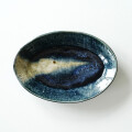 松村英治　オーバル中皿（青流し・B）