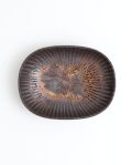 久野靖史　しのぎ楕円皿（黒・12cm）