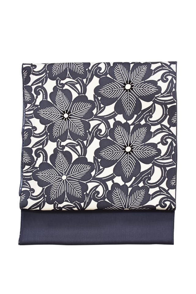 『染名古屋帯』越後型　芙蓉唐草　グレー