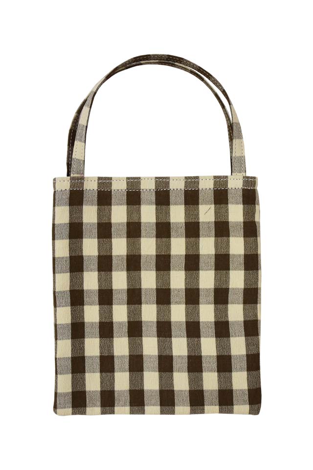 【ミニバッグ】 さやま縮　茶ベージュ格子（裏・芥子）