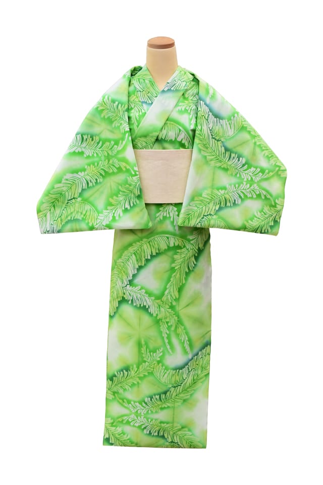 『板締ゆかた：キングサイズ』芭蕉の葉　グリーン