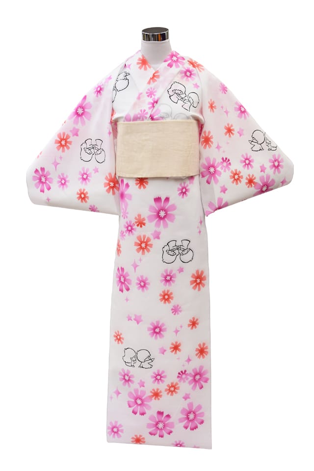 【コラボ反物】 『キキララ』コーマ白地差分　ピンク花