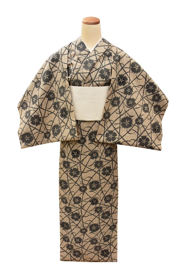【反物】女性 『松煙染小紋』撫子と竹節　