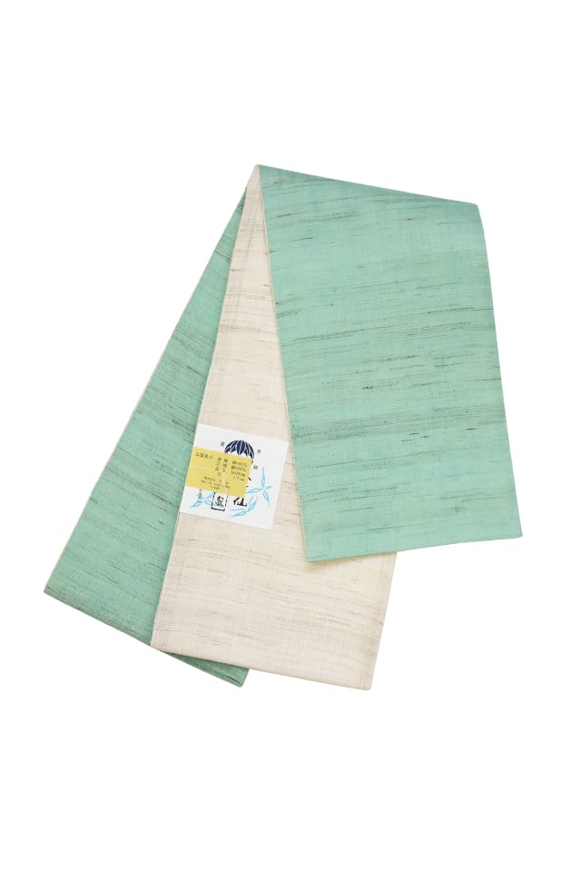 【麻半巾帯】 ミント×生成