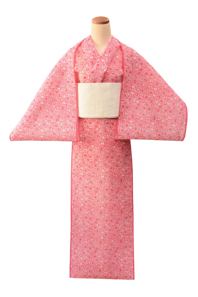 【反物】女性 『絹紅梅』白地ピンク小花尽し