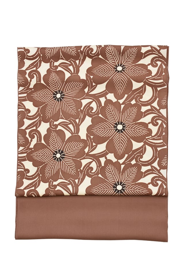 『染名古屋帯』越後型　芙蓉唐草　ココア色