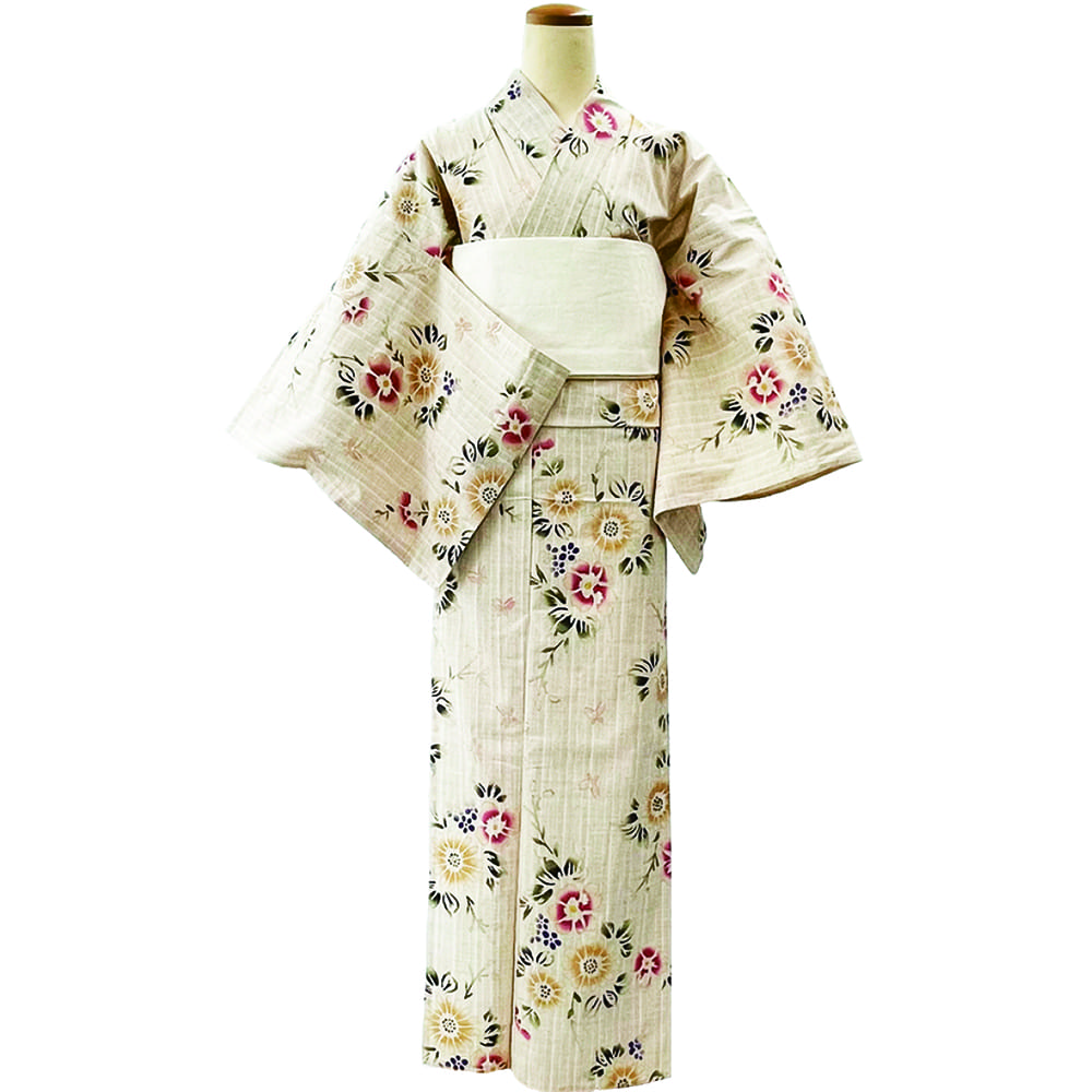 【浴衣プレタ】女性 『玉むし』花々に蝶 ＜Mサイズ＞