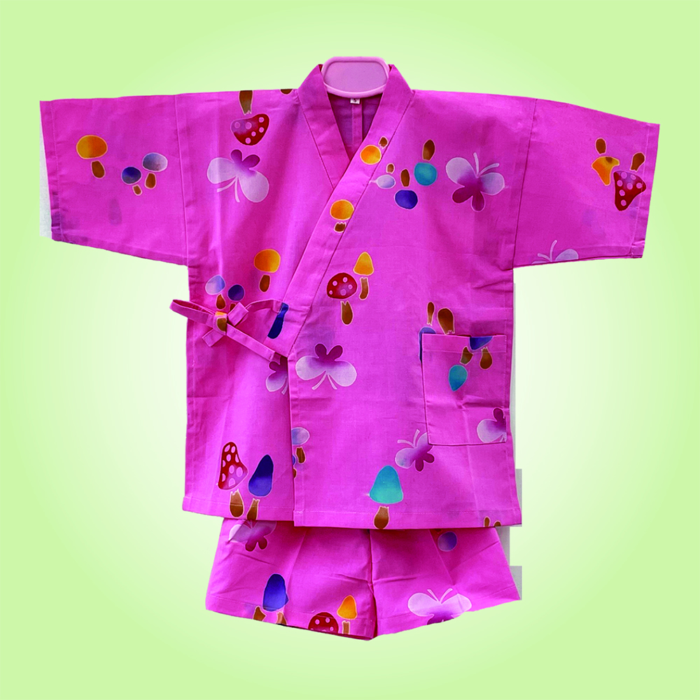 『子供甚平：5～6才』きのこ蝶　ピンク