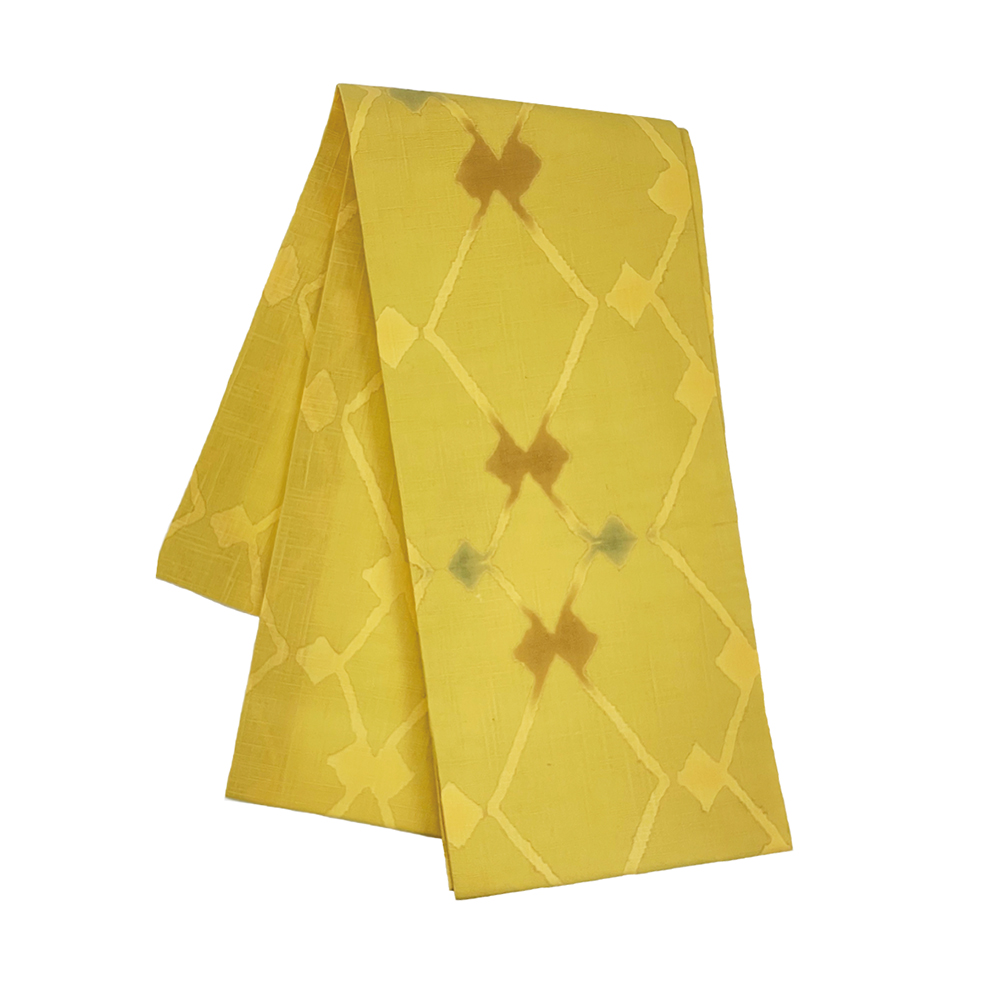 『繋ぎ模様半巾帯』菱繋ぎ　辛子色地