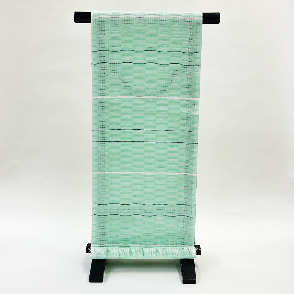 『麻織八寸帯』ミント色地×白・深緑