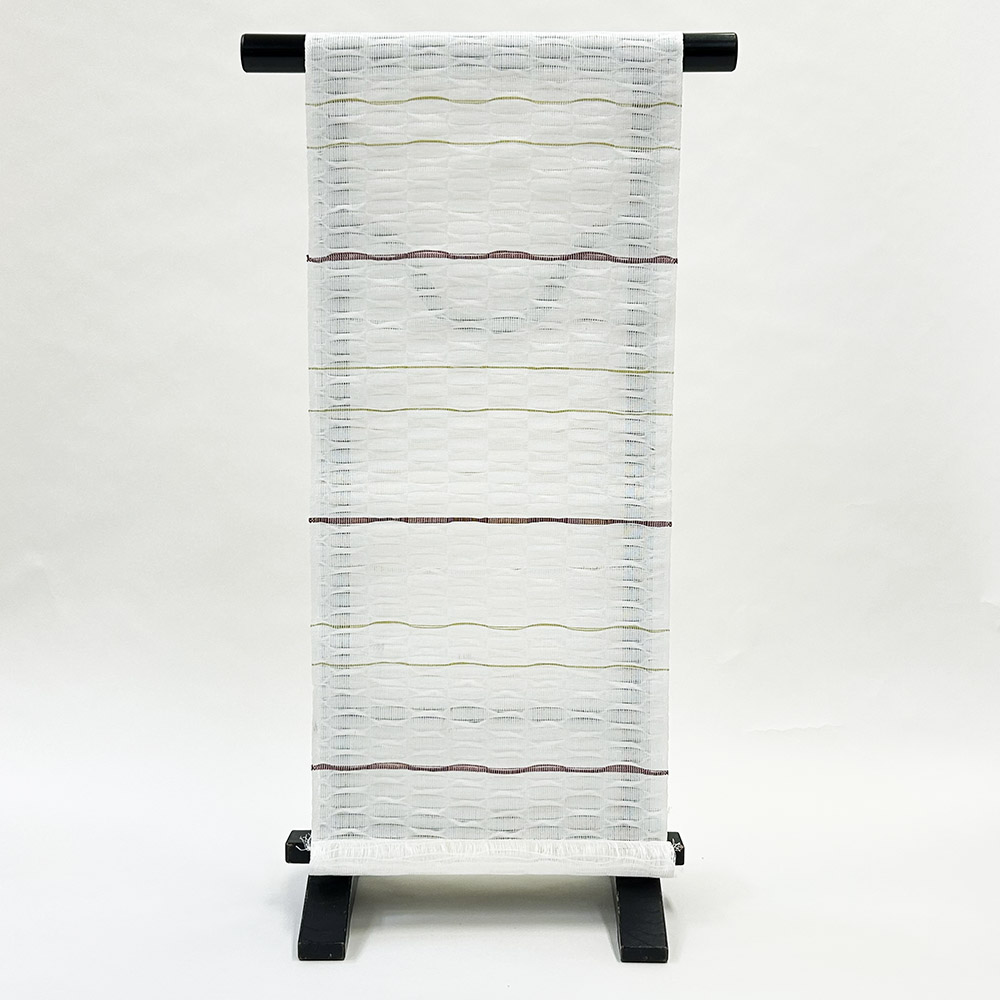 『麻織八寸帯』白地×赤・辛子