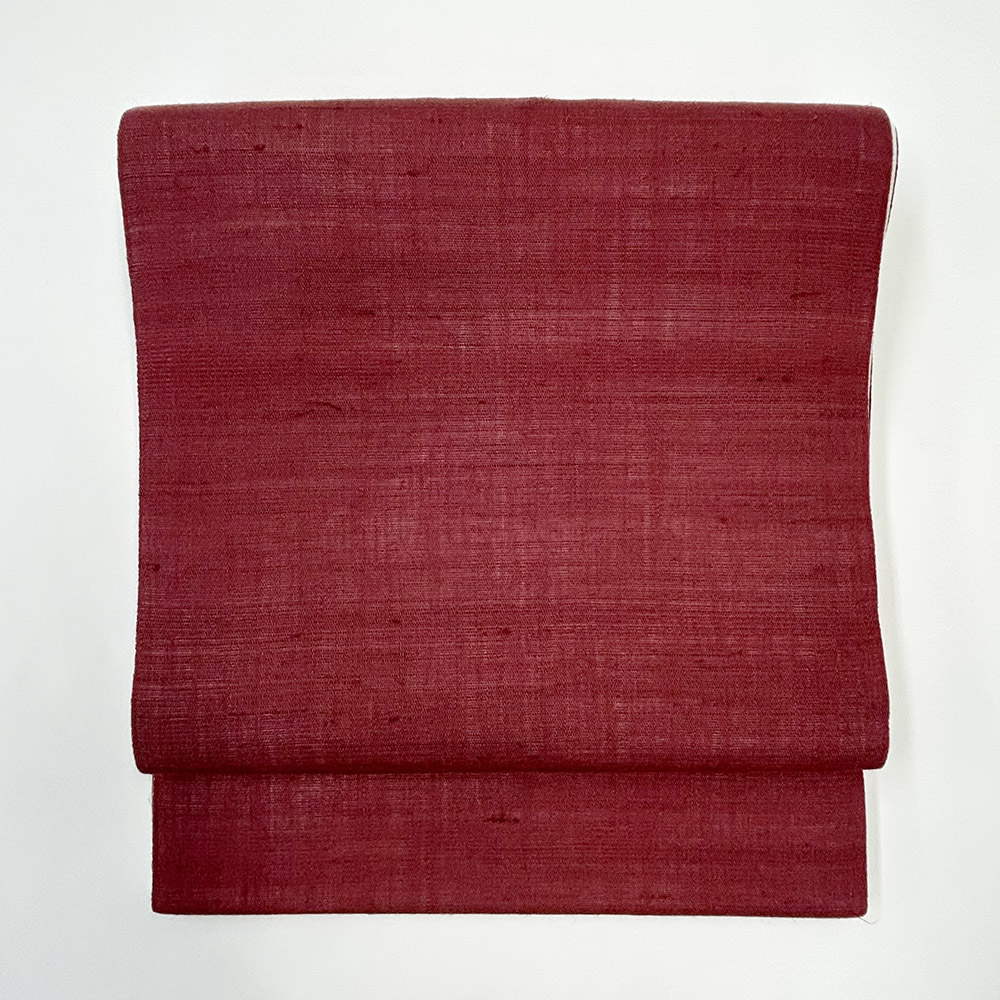 アウトレット『麻八寸帯』臙脂×生成