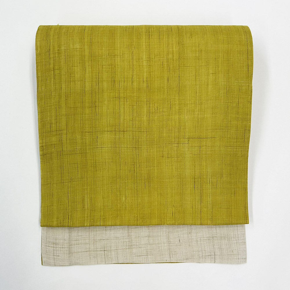 アウトレット『麻八寸帯』辛子×生成