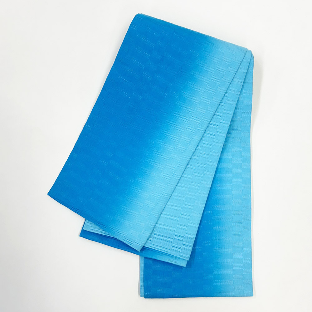 アウトレット『麻市松半幅帯』ブルーぼかし