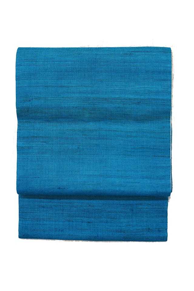 綿麻　八寸名古屋帯　夏帯　ターコイズブルー 綿麻 八寸名古屋帯 夏帯 ターコイズブルー