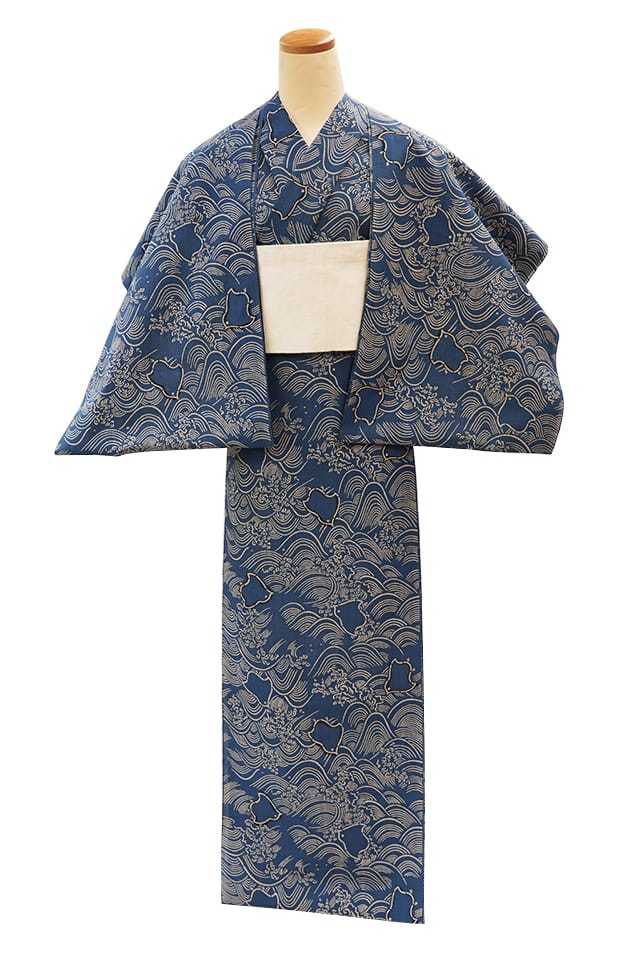 竺仙奥州小紋浴衣「波に千鳥」
