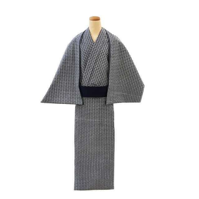 男女兼用 夏着物 反物 お召 猪俣・十日町 黒色 1810mes 先細り