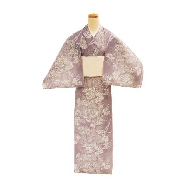 竺仙浴衣 綿紅梅 風に吹かれる牡丹 新品未使用