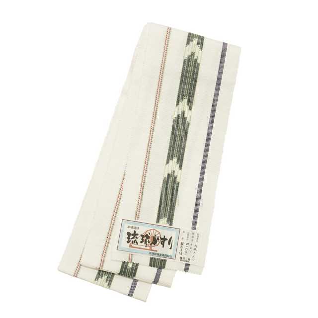 【新品】琉球かすり　半巾帯 琉球かすり半巾帯】薄紫地 赤・緑・茶