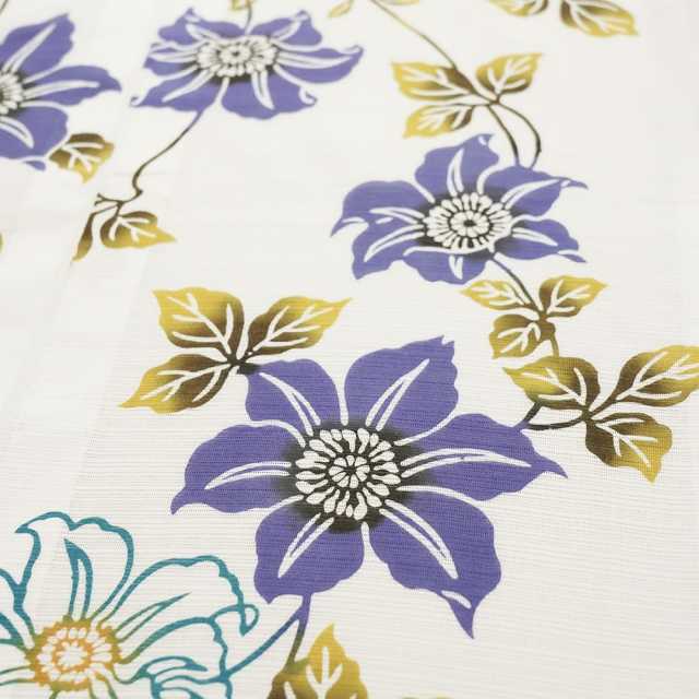 浴衣プレタ】女性 『綿絽白地』鉄線 青紫 ＜Mサイズ＞ 