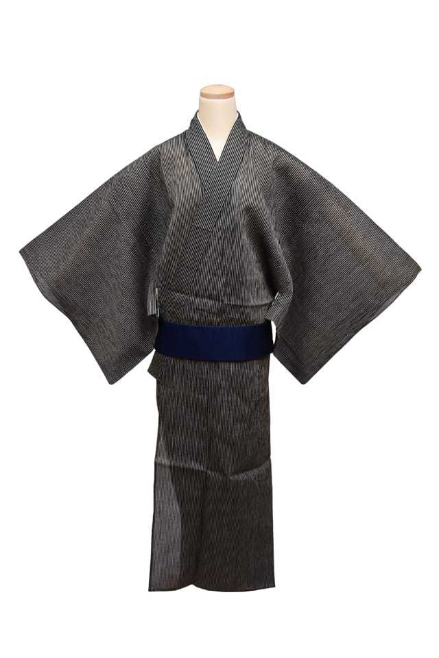 浴衣プレタ】男性 麻着尺・縞（黒：ベージュ）LLサイズ 