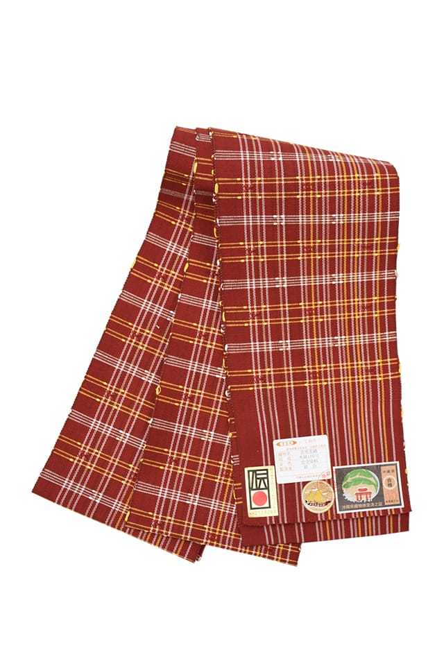 裂織　半巾帯　格子柄　赤 裂織 半巾帯 格子柄 赤