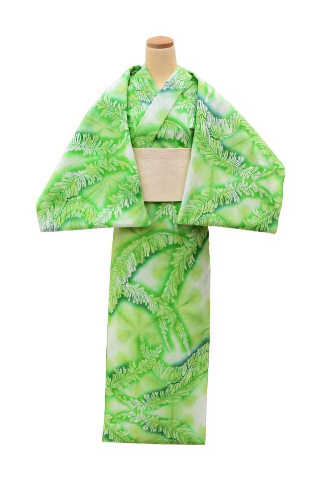 『板締ゆかた：キングサイズ』芭蕉の葉　グリーン