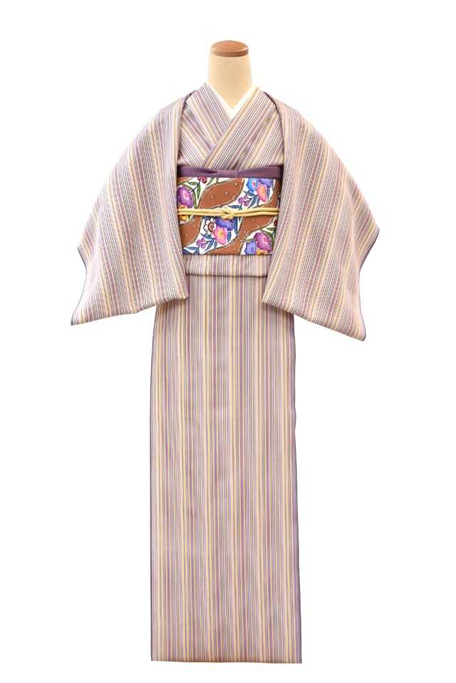 『江戸小紋』唐桟縞三遍型 紫・黄・小豆色