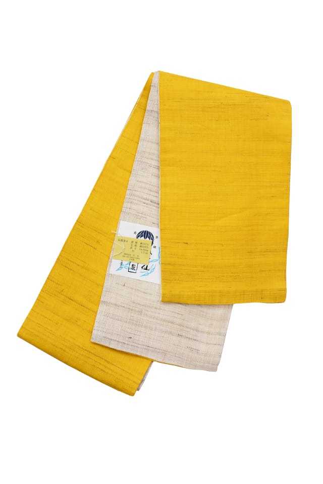 【麻半巾帯】 黄色×生成