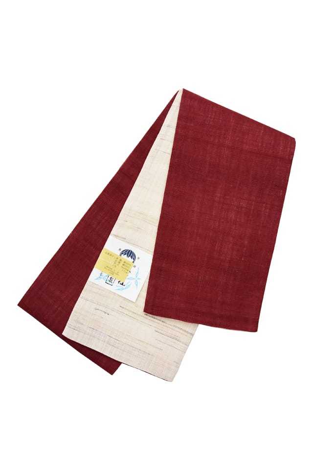 麻半巾帯】 臙脂×生成 