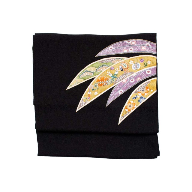 竹笹 洒落袋帯 金彩 手描き 鬼しぼちりめん 正絹 Q1180 竹笹 洒落袋帯 金彩 手描き 鬼しぼちりめん 正絹 Q1180 竹笹 洒落袋帯 金彩