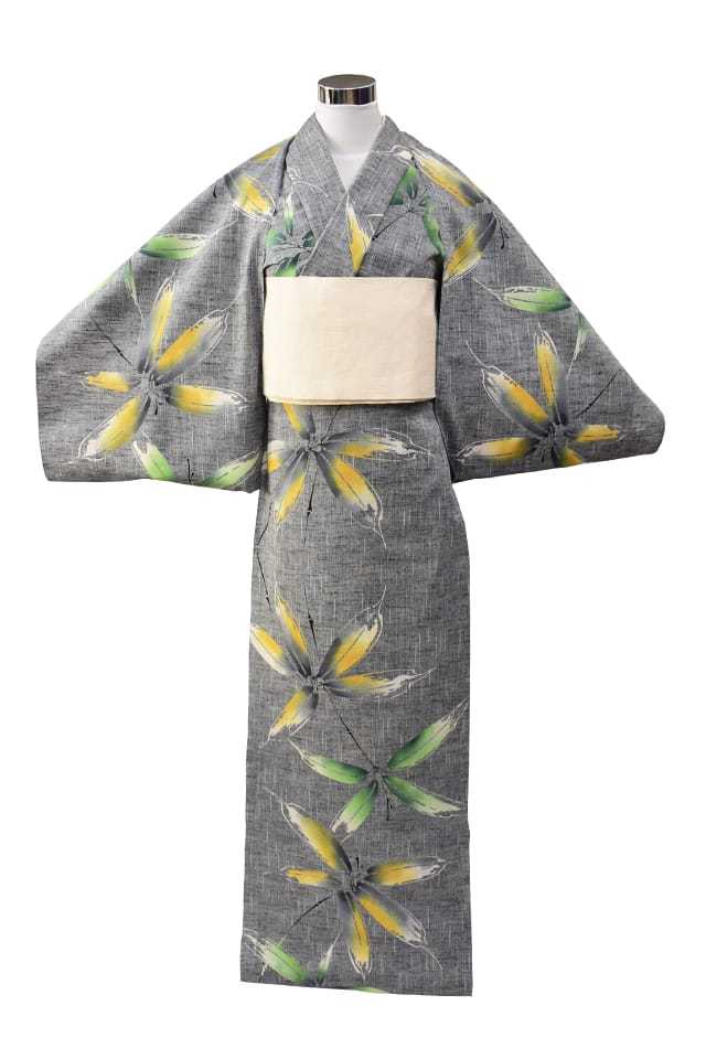グレー系模様 紬 風 着物（メンズ着物【紬：グレー】 - 男着物